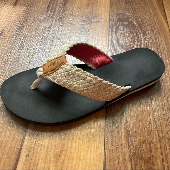 Women's LL Bean Maine Isle Flip Flop Sandals, Woven Cream Braided Strap - Picture 3 of 16